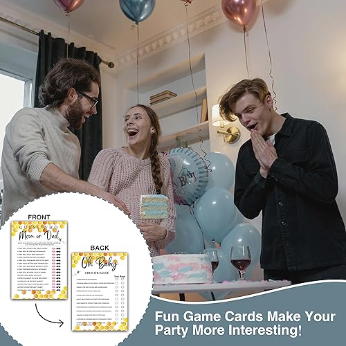 Miniatura 3 de Juegos de baby shower de abeja miel, juegos de doble cara adivina quién mamá o papá y oh bebé verdadero o falso (paquete de 30) con 1 tarjeta de
