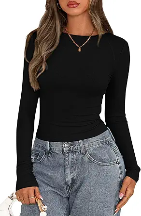 PRETTYGARDEN Long Sleeve Shirts for Women 2025 Fall Going Out Tops Casual Ribbed Knit Slim Fitted Basic Tees Y2K Clothes