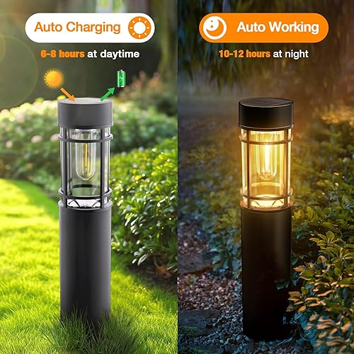 Miniatura 5 de Luces solares para caminos al aire libre, paquete de 8 mejoradas hasta 12 horas, luces solares para jardín al aire libre, impermeables, luces