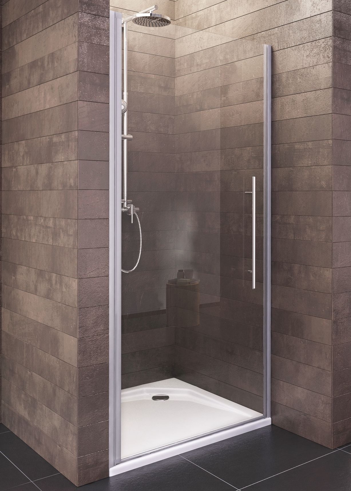 Schulte D69241006 01 50 Duschkabine Drehtür Nische Bremen, 90 x 190 cm, 5 mm Sicherheitsglas transparent, Profile in alu grau