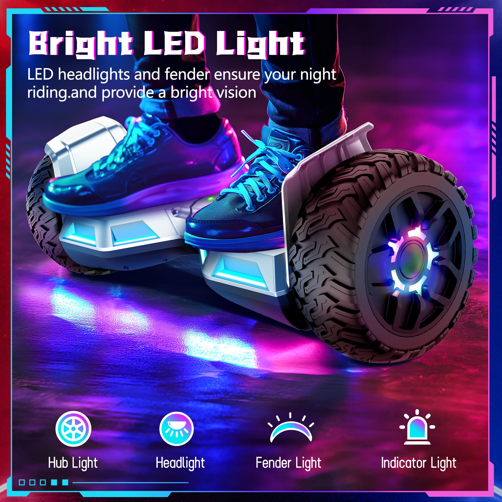 8,5-calowa deskorolka All Terrain Hoverboard z oświetleniem LED, samobalansująca deskorolka All Terrain Hoverboard z Bluetooth dla dzieci