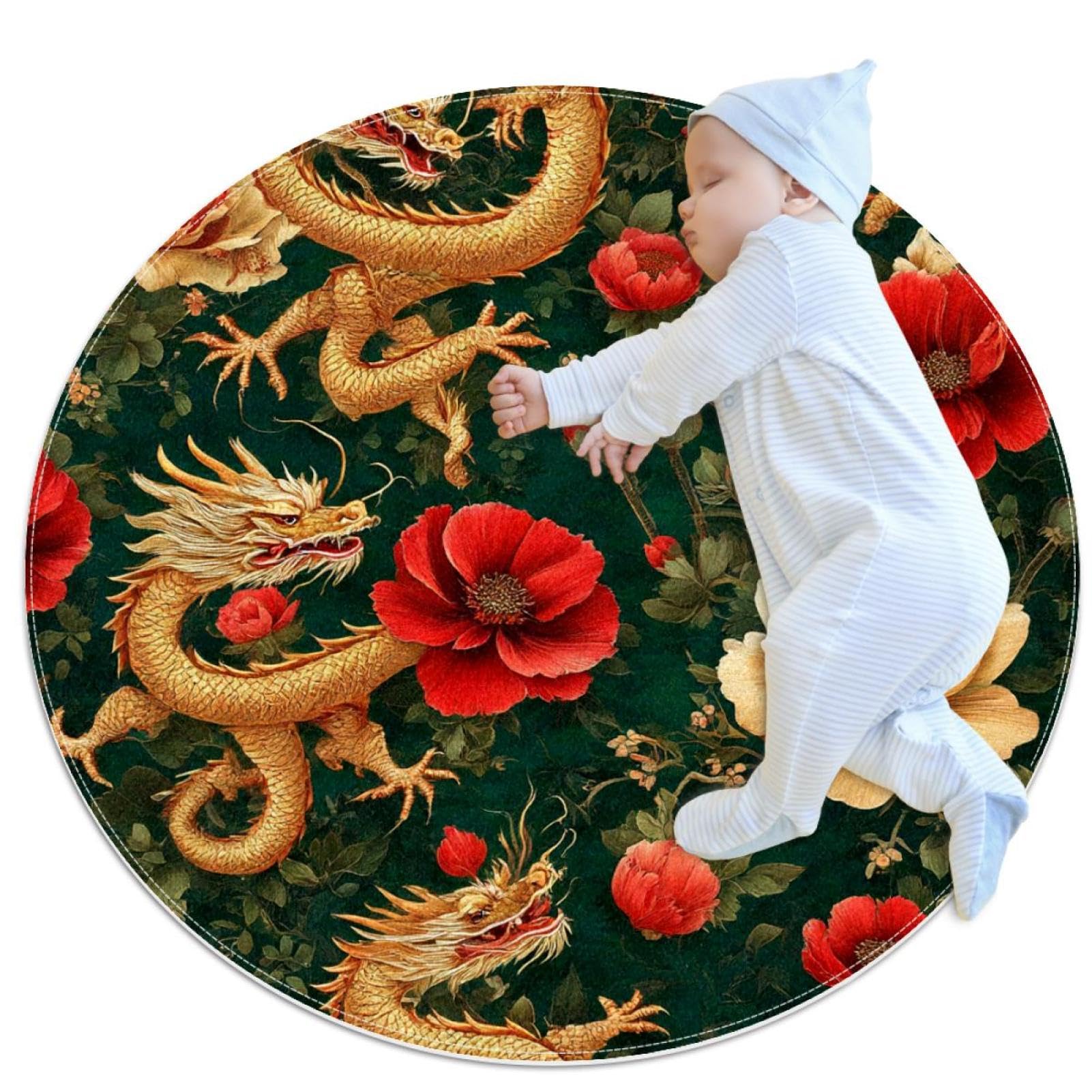Tapis de dragon de 1m de diamètre antidérapant pour chambre de fille ou garçon