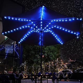 Clickhere Patio Umbrella String Lights: 16 Colors, 12 Modes, Remote Control, 104 LEDs, Waterproof Battery/USB for Patios & Tents