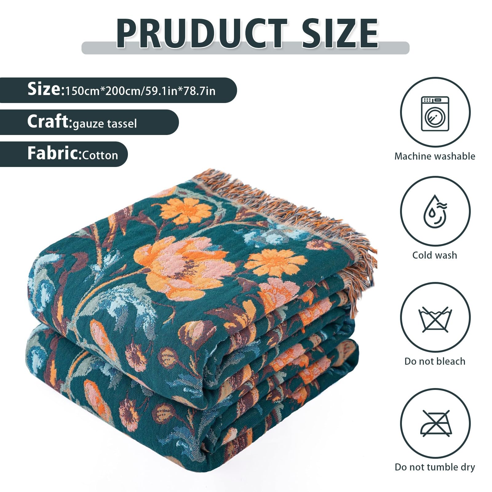 Coperta Mussola di Cotone150x200cm,100% Cotone Copriletto Premium Boho