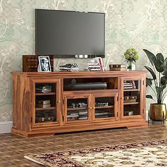 - Sheesham Solid Wood Natural Finishing Tv Entertainment Unit for Home| for Bedroom - 18X70X30 Inch (Honey)