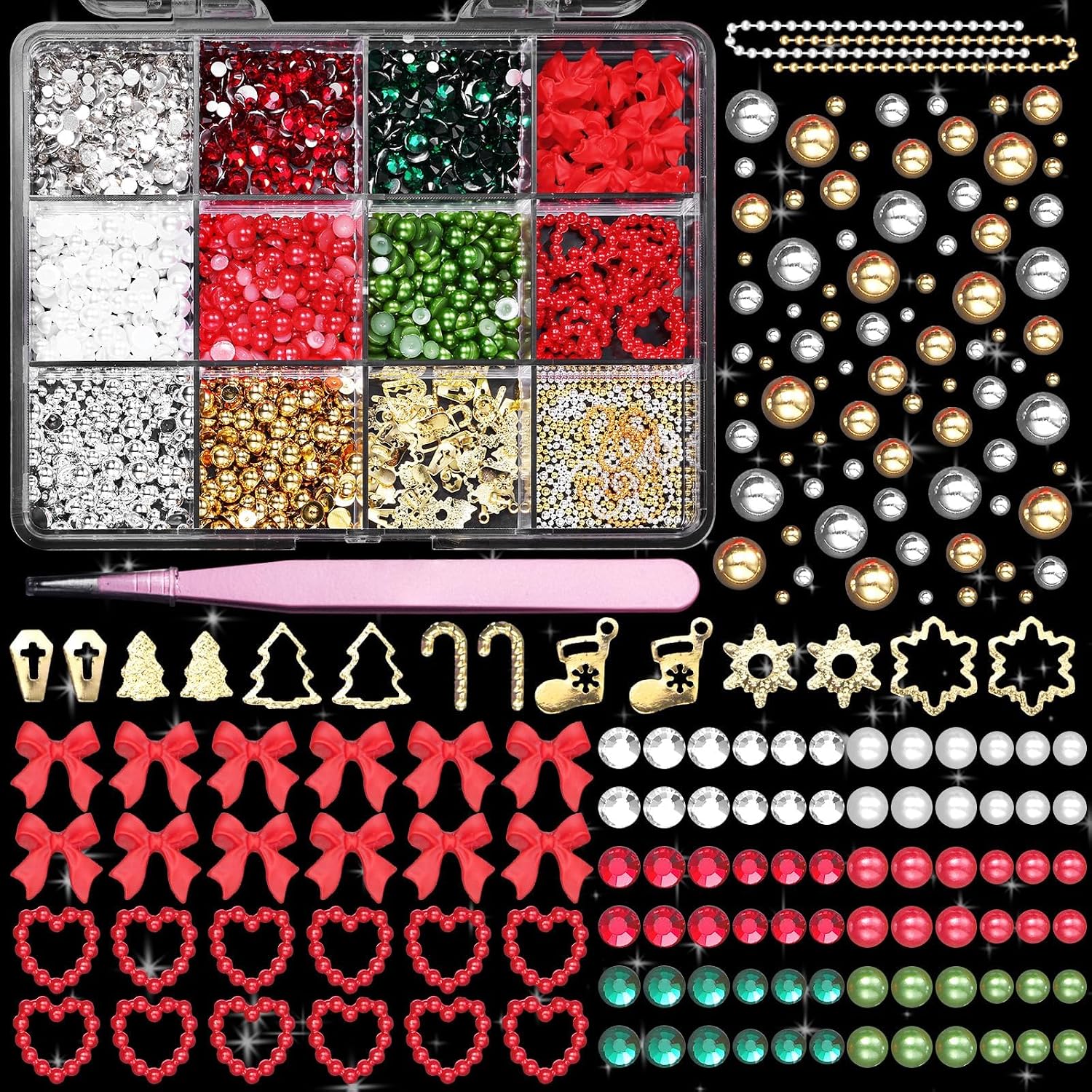 Red Heart Bow Christmas Nails Charms, Acrylic Nails Art Charms
