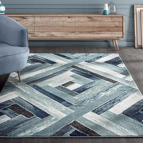 LUXE WEAVERS Modern Abstract Wood Carpet Geometric Blue 6x9 Area Rug