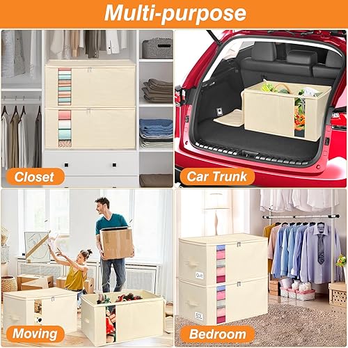 Miniatura 3 de boailydi Contenedor grande de almacenamiento de ropa de 60 L, almacenamiento de edredón con asas duraderas, caja de almacenamiento de manta de