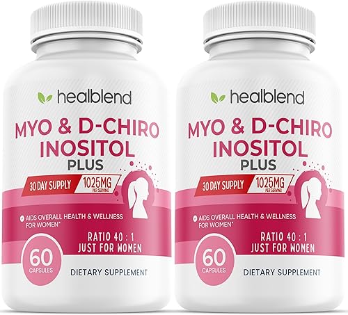 Myo & D-Chiro Inositol Plus - Mezcla de suplementos, equilibrio hormonal, ovulación saludable y apoyo de bienestar general para mujeres, fertilidad