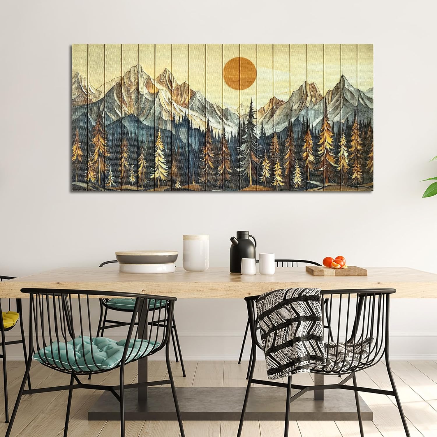 Large Mountain Canvas Ribbon Wall Art Abstract Forest Tree Sunrise Landscape Painting Pictures Boho Decor Handmade Textured Prints for Living Room Bedroom Bathroom Office Home Decor 20" x 40"