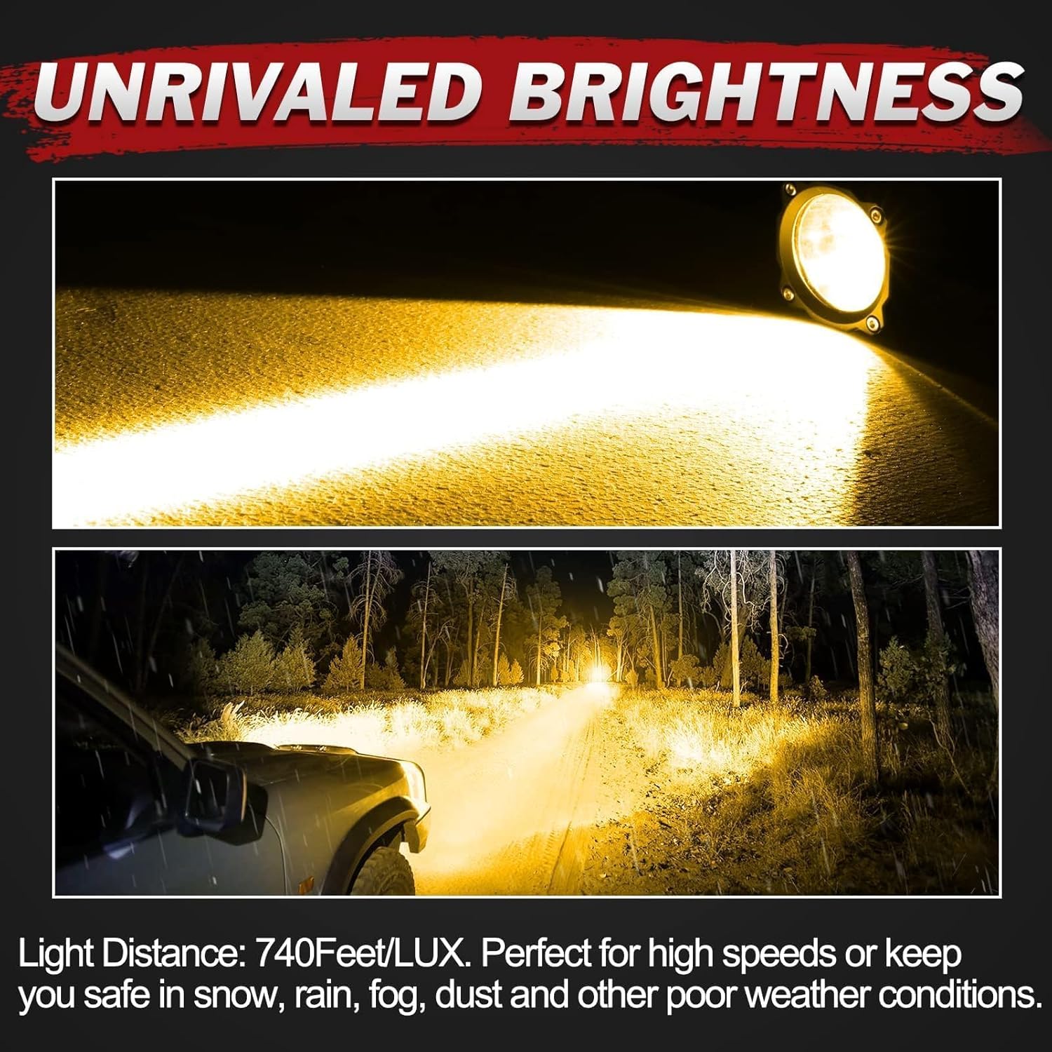 3 Inch Round LED Pod Lights 50W Spot Amber Motorcycle Driving Lights Amber LED Pods Offroad Lights Round Fog Lights 2PCS for Motorcycle Truck Pickup UTV ATV SUV