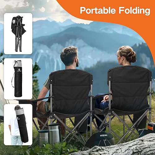 Miniatura 9 de ALPHA CAMP Silla de camping plegable de gran tamaño, sillas de césped portátiles resistentes con bolsa enfriadora, bolsillo lateral y soporte para