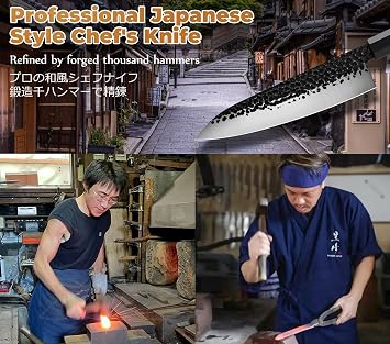 RASSE Japanese Chef Knife Gyuto - 8 Inch Professional Hand Forged Kitchen Knife High Carbon AUS-8 Stainless Steel with Rosewood Handle & Gift Box