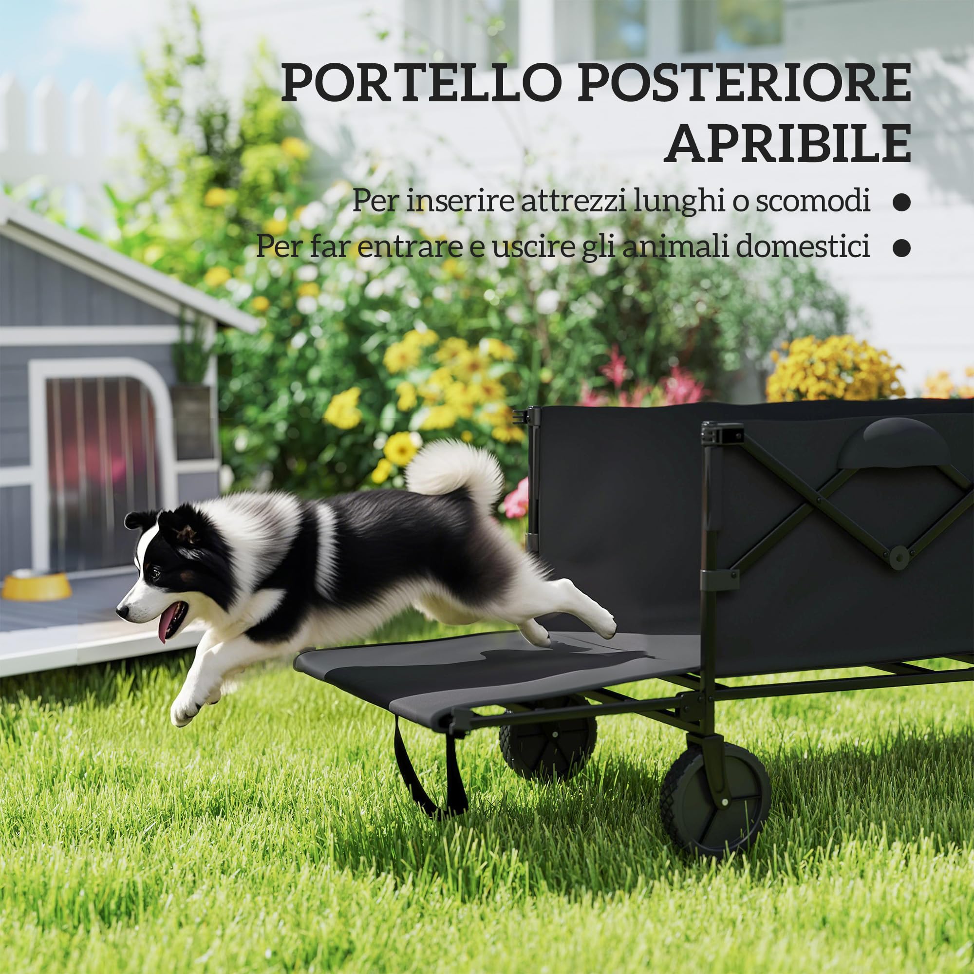Outsunny Carrello Campeggio da 160L con 4 Ruote Girevoli, Carrello da Campeggio Pieghevole in Acciaio e Tessuto Oxford con Borsa Espandibile e Maniglia Girevole e Regolabile, 95x55x102 cm, Nero