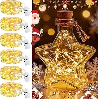 6Pack Fairy Lights with Timer, 7ft 20 LED Twinkle Light Battery Operated 3 Modes, Mini String Lights for Christmas Trees Wreath Party DIY Mason Jars Bottles Decor, Warm White