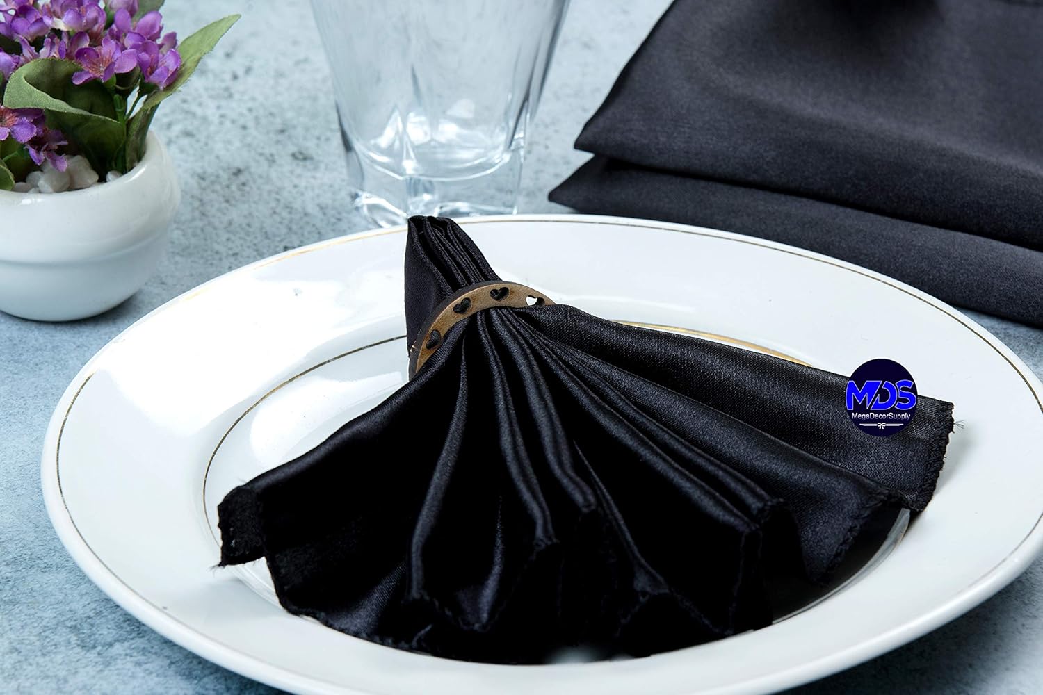 MDS Set of 50 PCS Satin Napkin 20x20 Inch Square, Dinner Table Napkins for Wedding, Bulk Silky Sateen Cloth Napkins for Restaurant Banquet Graduation Birthday Party Decoration - Black