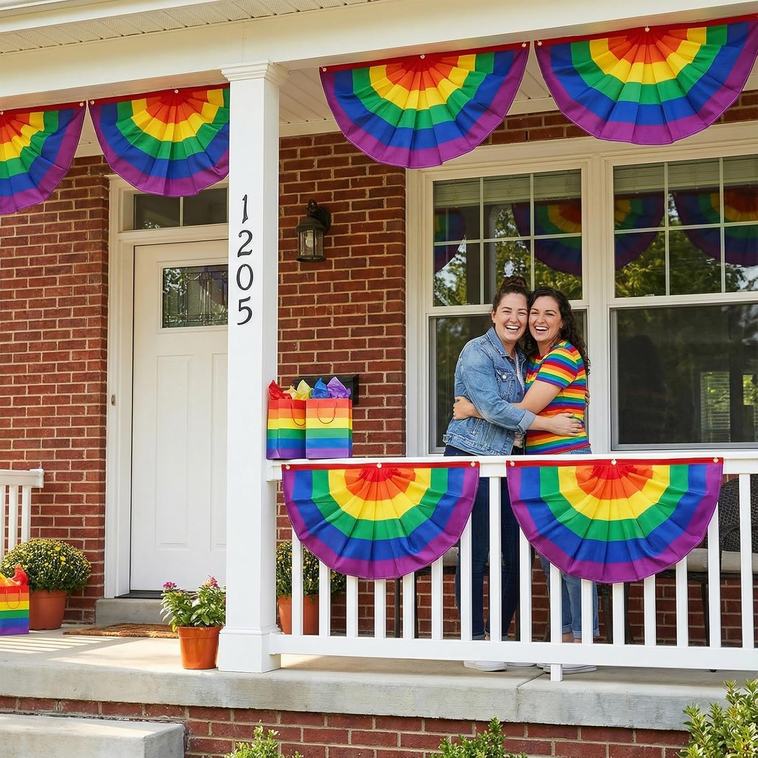 Fasmov 10 Pieces Pride Bunting Flag, 1.5 x 3 Ft Rainbow Pleated Fan Flag Banner Rainbow Polyester Flag, Rainbow Flag Bunting for Holiday Indoor Outdoor Hanging Decor