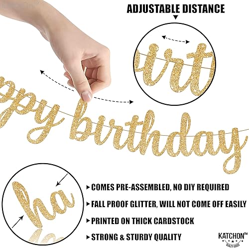 Miniatura 3 de KatchOn Cartel de feliz cumpleaños con purpurina dorada, 10 pies, pre-encordado, lujosas decoraciones de cumpleaños para mujeres y hombres
