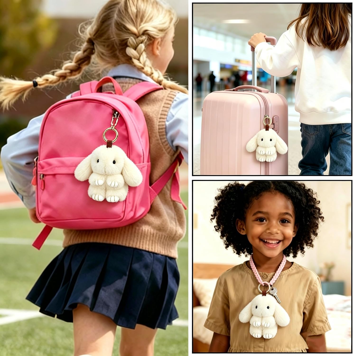 Plush Bunny Bag Charm–Fluffy Soft Rabbit Keychain Key Ring image 5