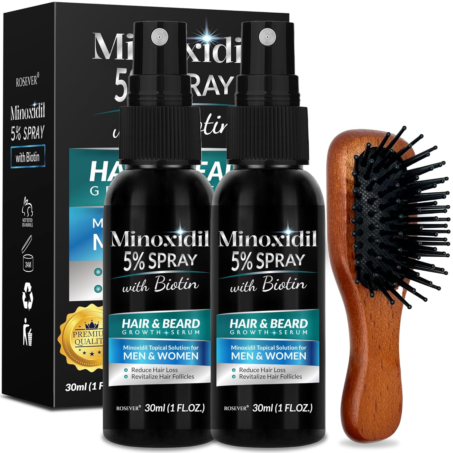 5% Minoxidil Regrowth Spray for Hair and Beard Growth, for Unisex Adult Men and Women, Biotin Hair Spray, 2 Fl Oz, 2 Pack
