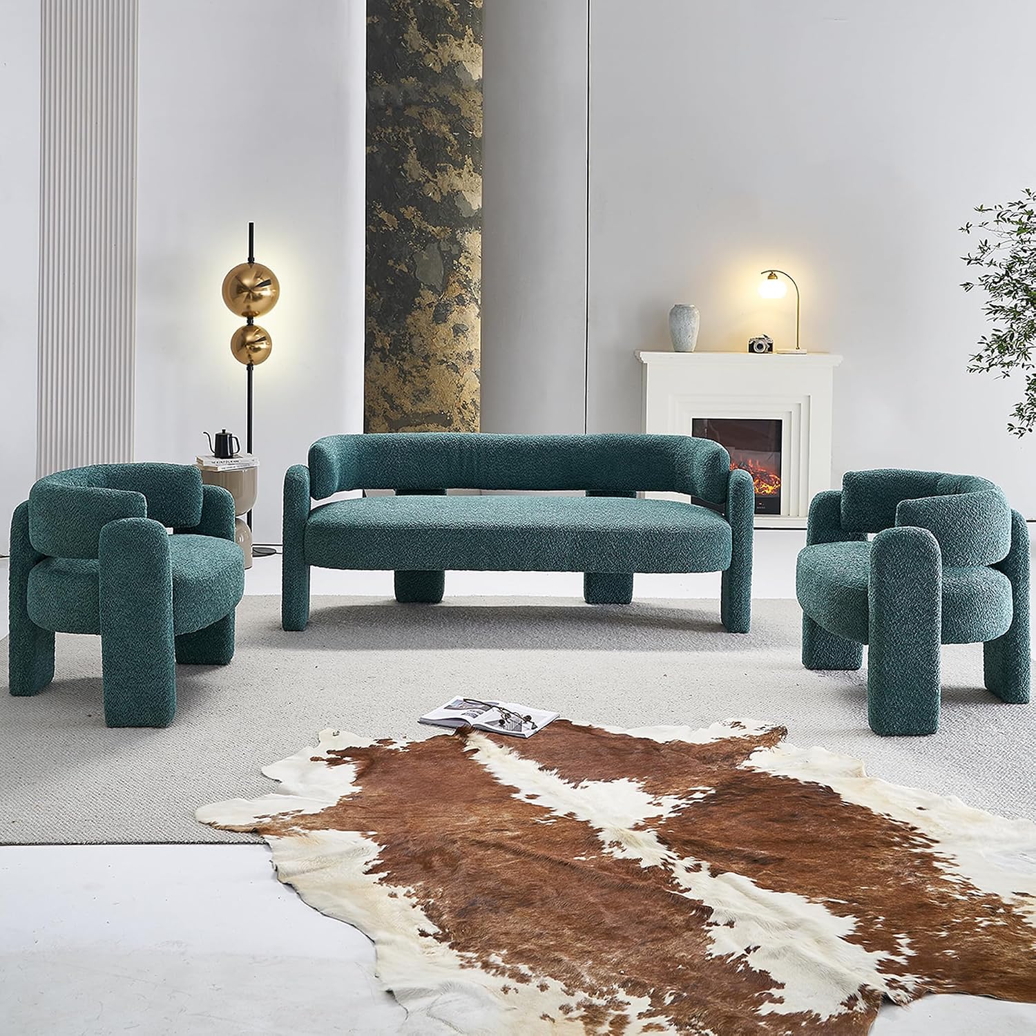 Amazon.com: Yoglad Living Room Set - Boucle Modern Curved Loveseat Sofa ...