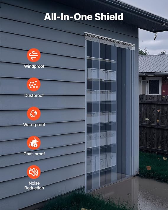 VEVOR Clear PVC Strip Curtain, 84 in Height x 48 in Width x 0.08 in Thickness, 8 PCS Walk in Freezer Cooler Curtain Strips, Thermal Insulating Plastic Door Strips for Warehouse, Freezer, Garage Doors