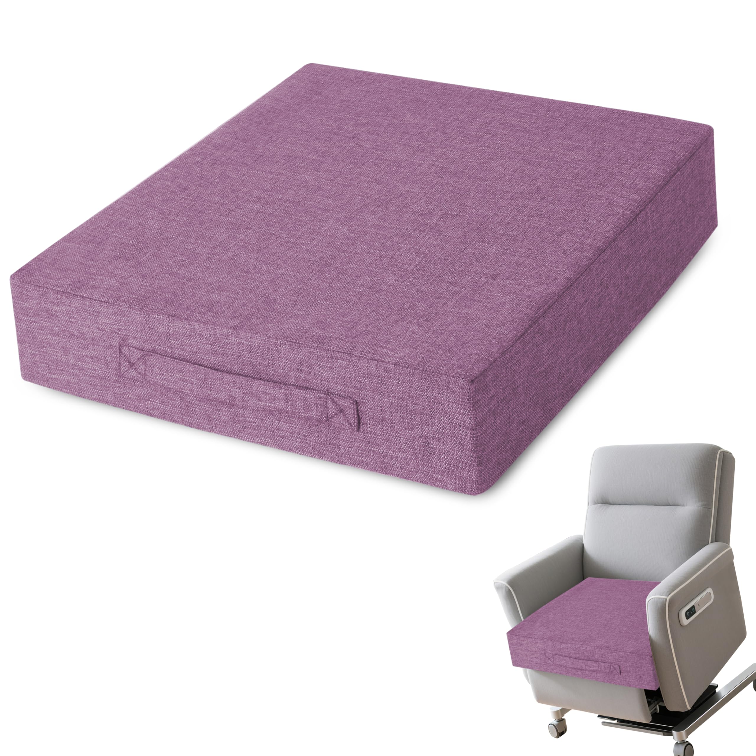 AddGrace Recliner Cushions for Elderly Thick Seat Cushion 20"x20"x4" Chair Pads with Non Slip Backing and Washable Cover for Couch Armchair Chairs Purple