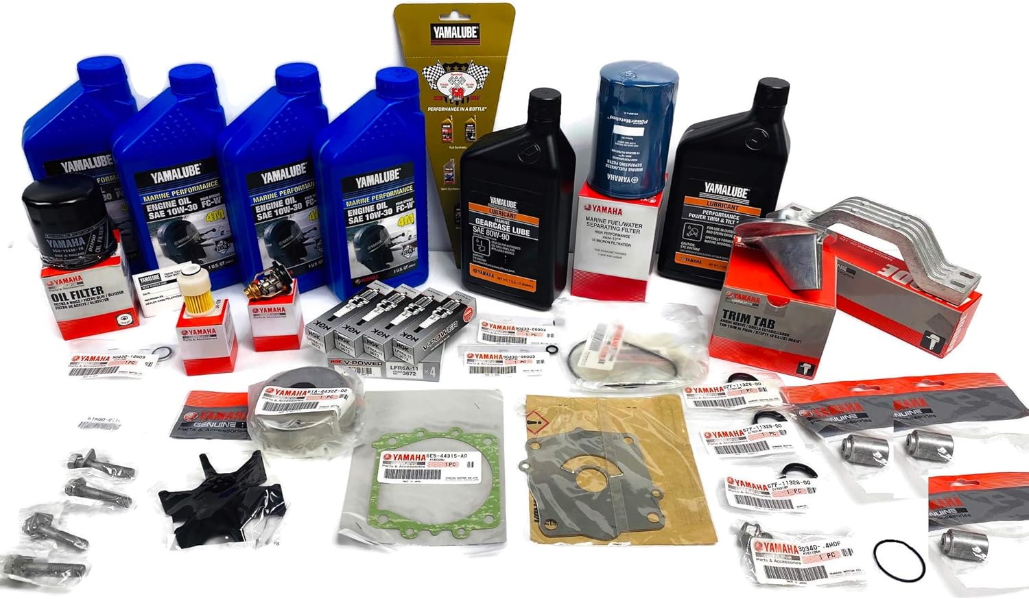 4-Stroke Outboard 100 Hour Maintenance Kit with Water Pump Rebuild Repair Kit, Thermostat, Fuel Filters, Spark Plugs, Trim Tab, Anodes, Lower Unit Gear Lube, Gaskets Fits Yamaha 2004-2005 F115