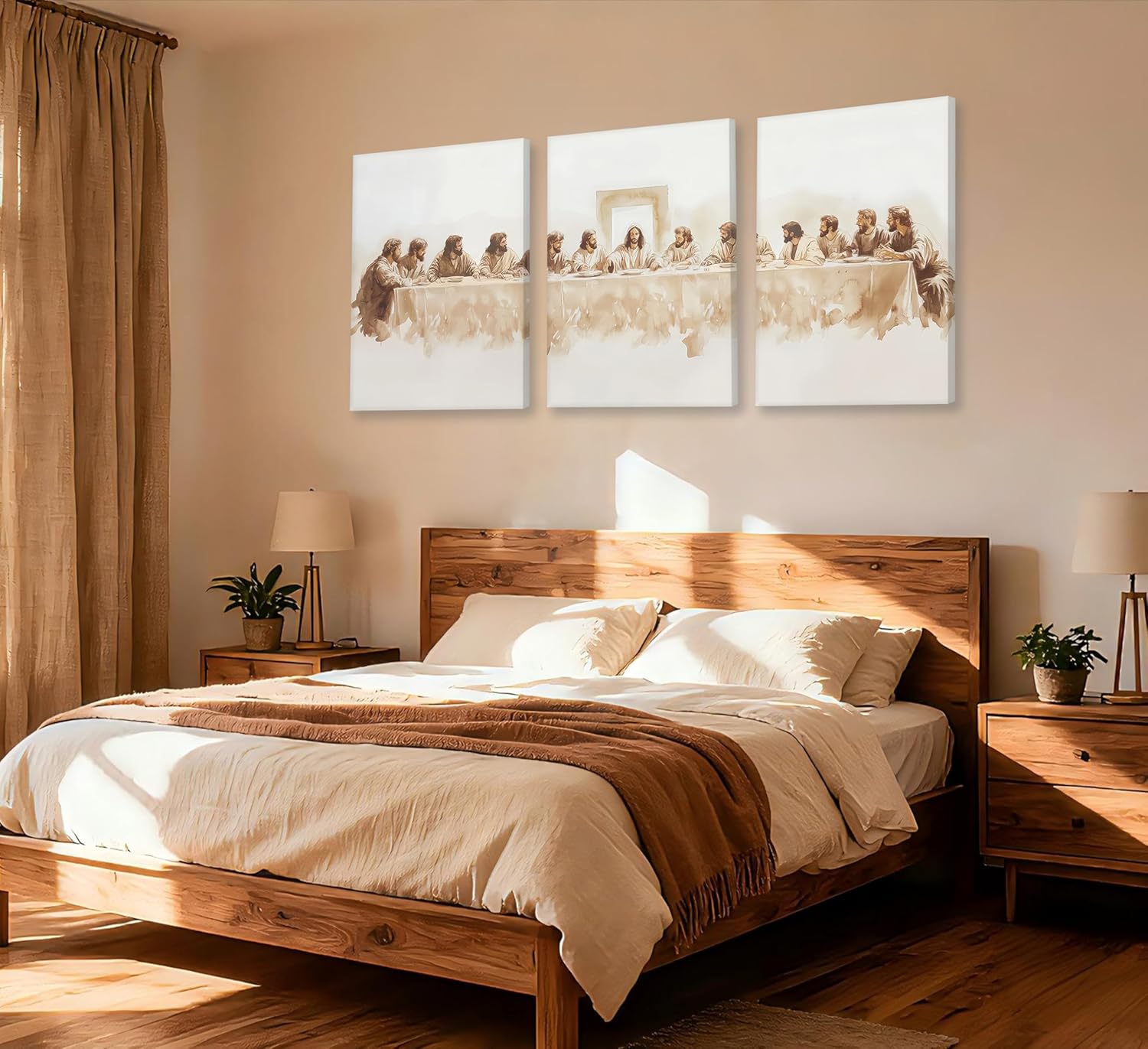 3Pcs The Last Supper Canvas Wall Art Jesus Bible Story Christian Wall Decor Picture Jesus and Twelve Apostles Poster Religious Faith Painting Print Artwork for Living Room Dining Room Kitchen Church