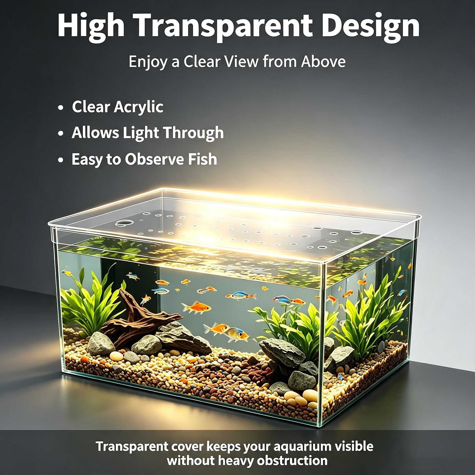 HAIXHX Transparente ventilado Tapa Acuario con diseño de curvatura Lateral