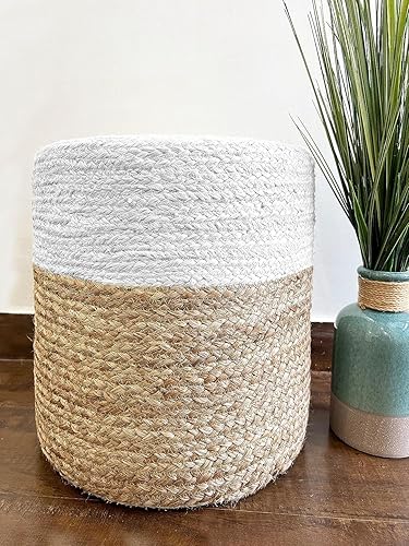 Miniatura 2 de The Knitted Co. Puf otomano de yute, taburete reposapiés, trenzado a mano, puf redondo bohemio, para sala de estar, dormitorio, guardería, patio (16