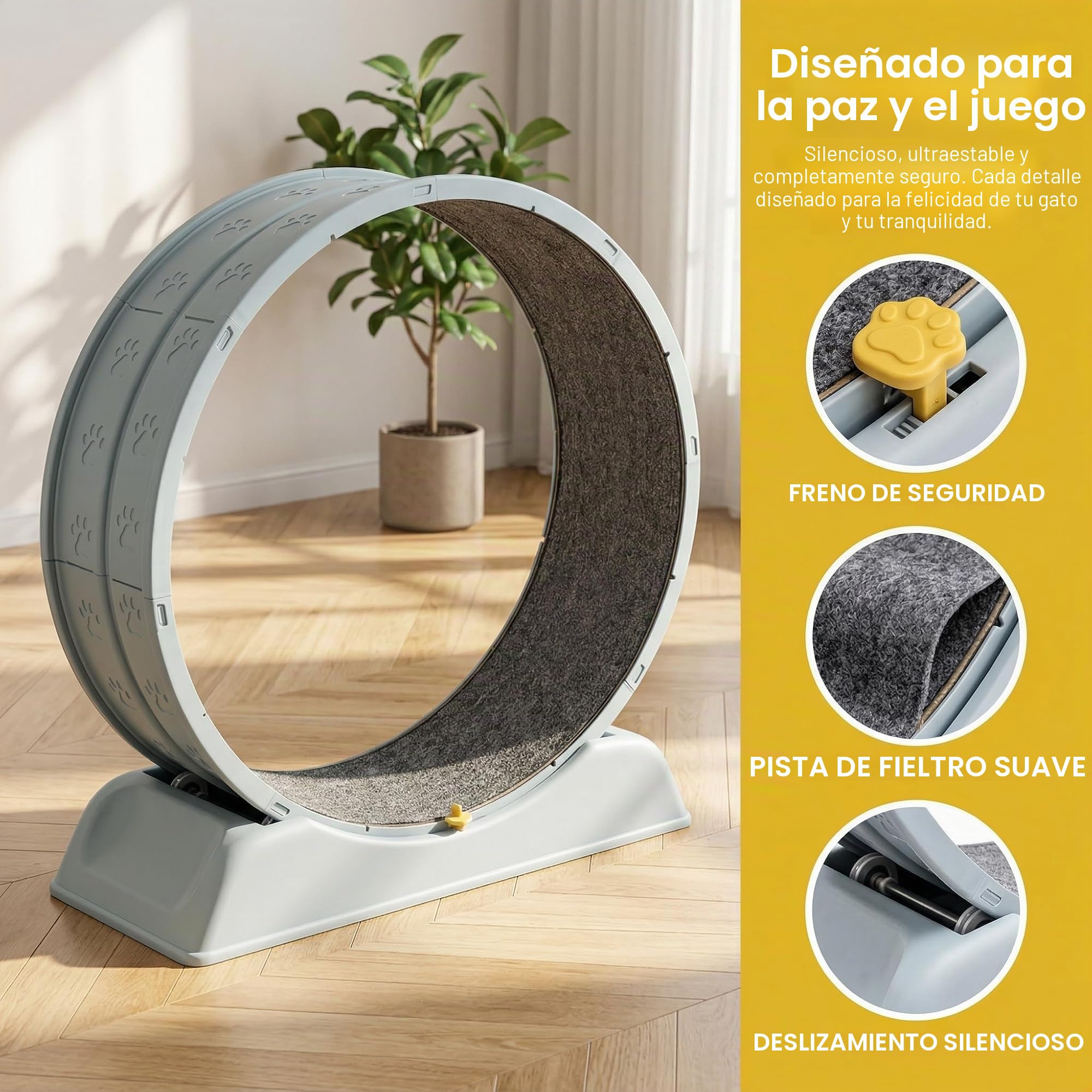 Rueda de ejercicio para gatos ShkitAelling, rueda de 80 cm para gatos domésticos, con mecanismo de bloqueo y suave revestimiento interior para correr, entrenar y entretener