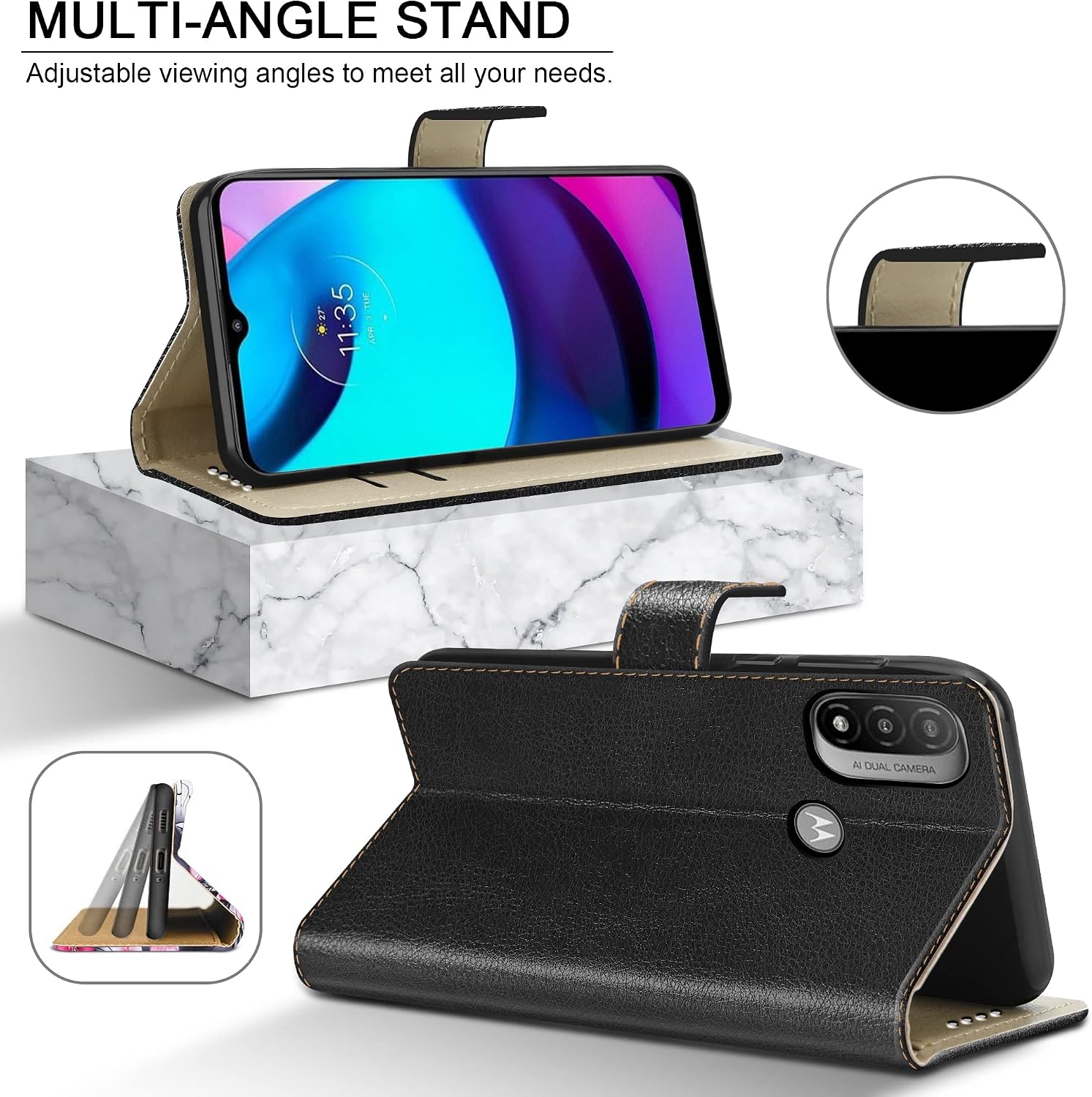 For Motorola E20 / E30 / E40 Leather Phone Case, Magnetic Closure Full Protection Book Folio Design - Image 5