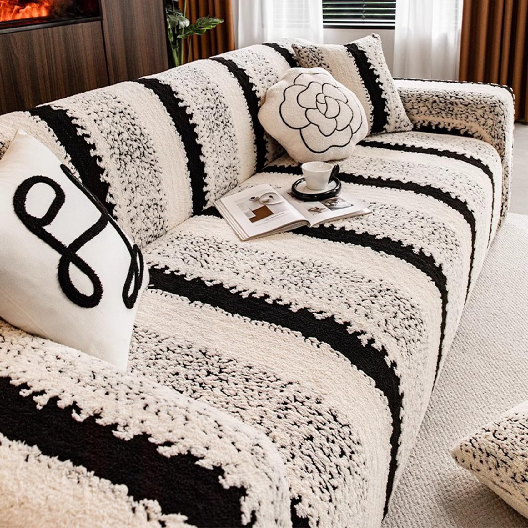 Qlkiybg Black Sofa Slipcover High Stretch 1 2 3 4 Seater Couch Covers Anti Slip Thickened Sofa Slipcovers Universal Sofa Cover All-Inclusive Couch Couch Cover Non Slip Sofa Sli(Size:2 Seater(145-185Cm),Color:black)
