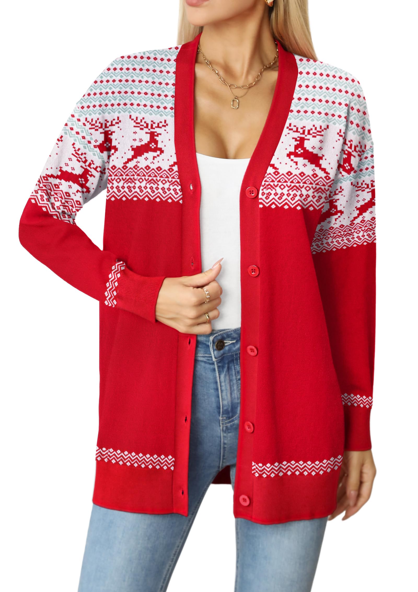 Jouica Women's Cute Cardigan Ugly Christmas Sweaters for Women 2024 Long Sleeve Funny Christmas Sweater