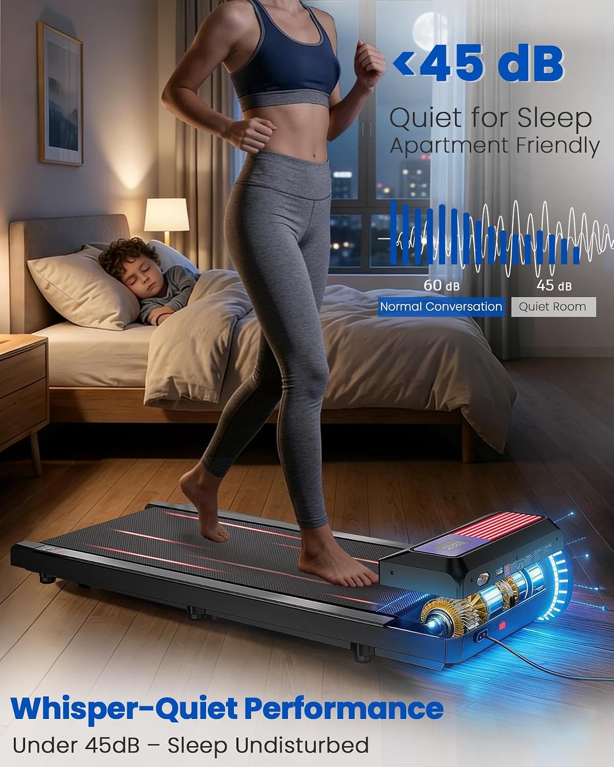 Walking Pad Treadmill with 5% Incline, Under Desk Treadmill for Home Office, 2.5HP Quiet Portable Walking Pad, 265 lbs Capacity, Compact Treadmill for Small Spaces with 15" x 35.4" Belt
