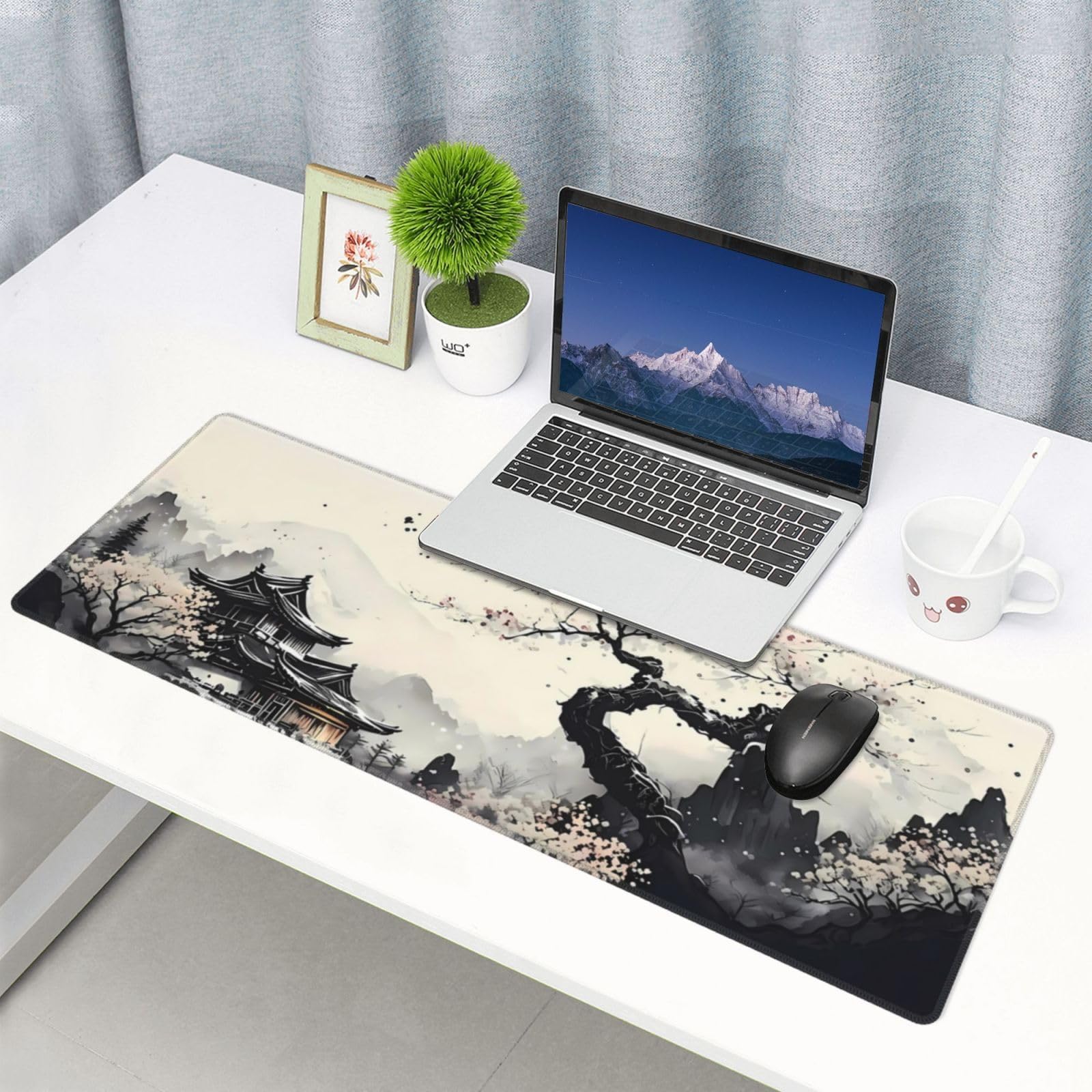Tappetino Mouse Gaming 900x400 mm, Grande Mouse Pad XXL Confortevole, Lavabile, Antiscivolo Tappetino Scrivania Supporto per Computer, PC e Laptop -Ciliegia rosa (Ciliegia grigia)