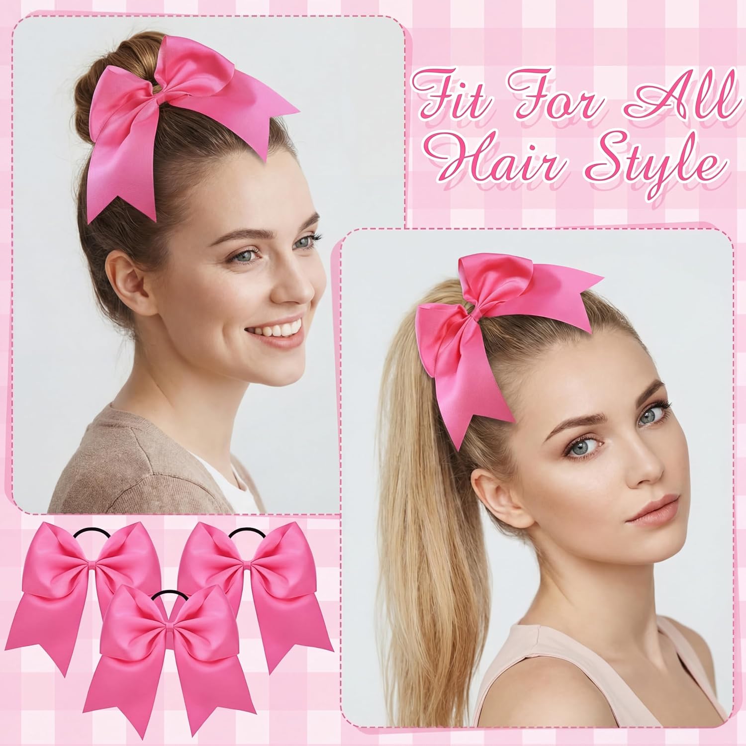 30 Pcs 7" Large Pink Cheer Hair Bows Breast Cancer Awareness Cheer Bow | Ponytail Holders Elastic Bands for Cheerleader Youth Women Sports Hair Accessories