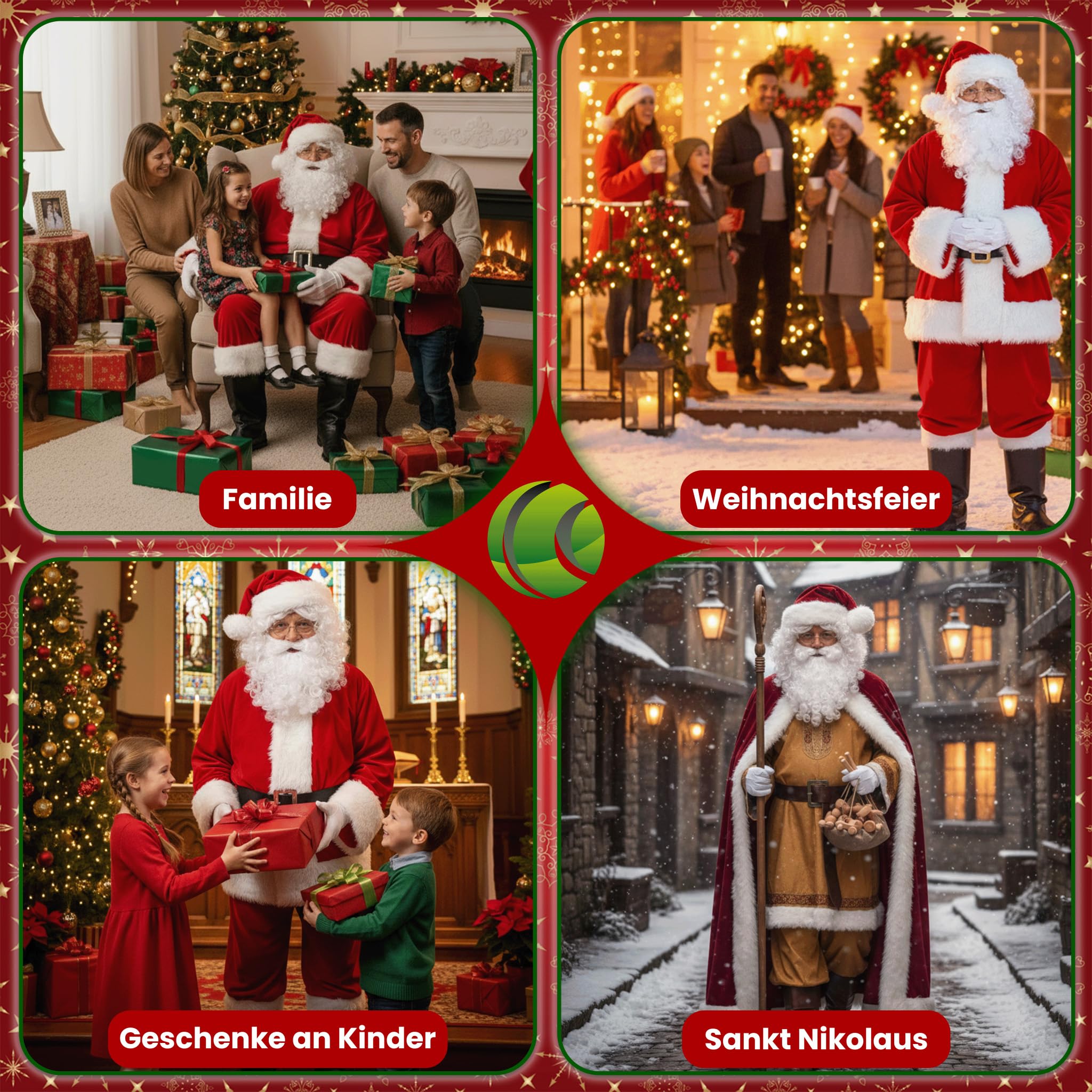 Weihnachtsmann Kostüm Set Mit Bart, Mütze Und Brille – Komplett-Outfit Für Die Weihnachtsfeier