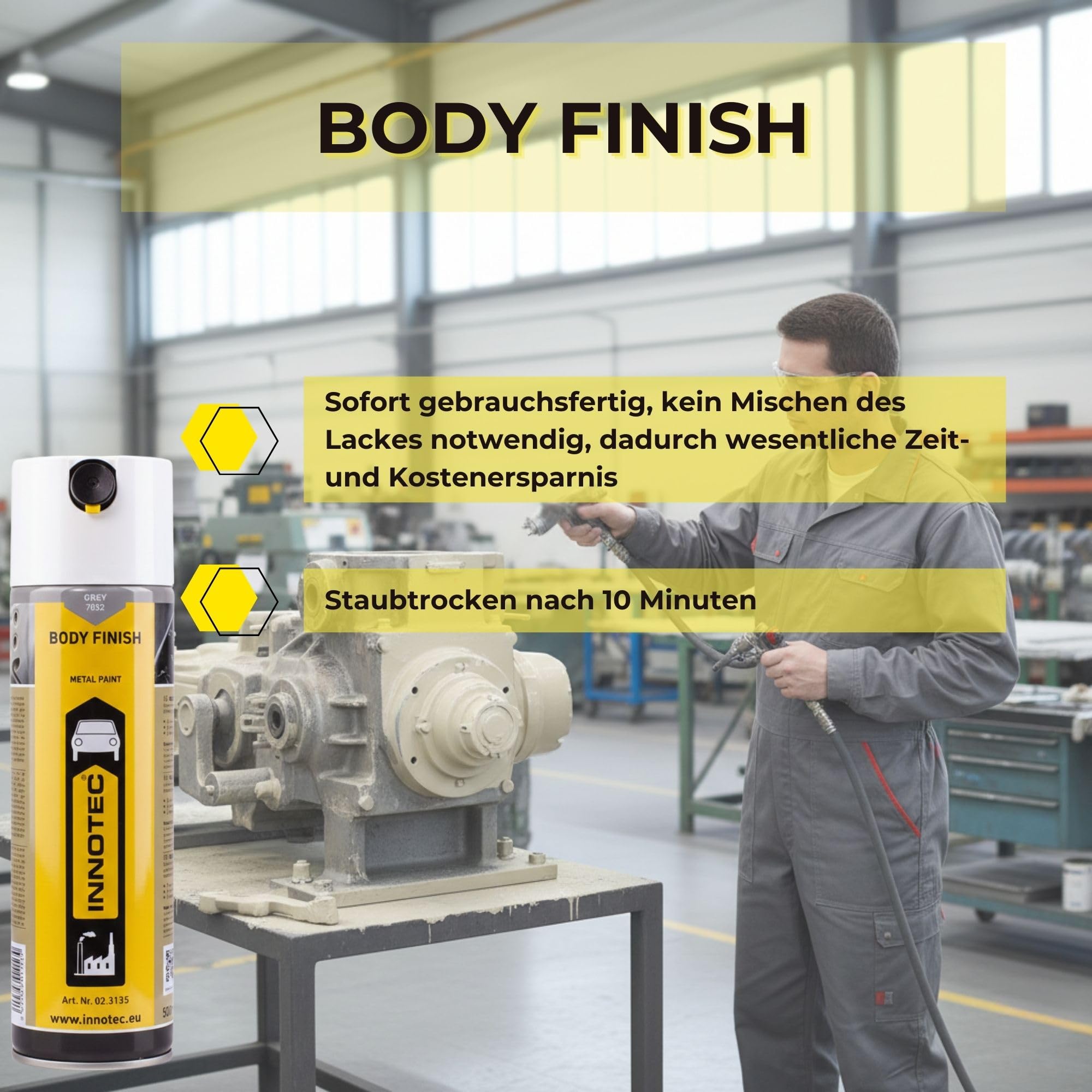 2 Stück INNOTEC Body Finish 500 ml Grau – 1K-Acryl-Premium Grundierlack für das Lackieren von reparierten oder ersetzten Blechteilen an PKW, LKW & Maschinen – korrosionsschützender Reparaturlack