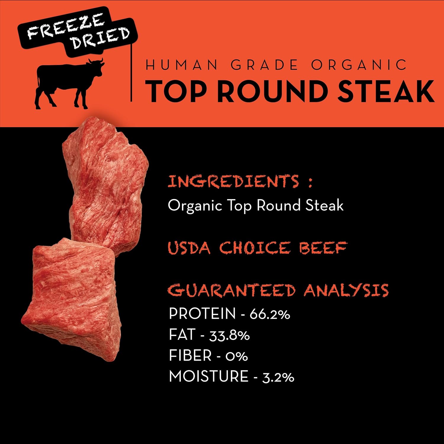 SIMBA'S WAY -Freeze Dried- TOP Round Steak. Dog Treats and Cat Treats, USDA Grade, Organic Human Grade, Single Ingredient, All Natural, No Preservatives, Made in The USA. [3 .oz] [2 PK]