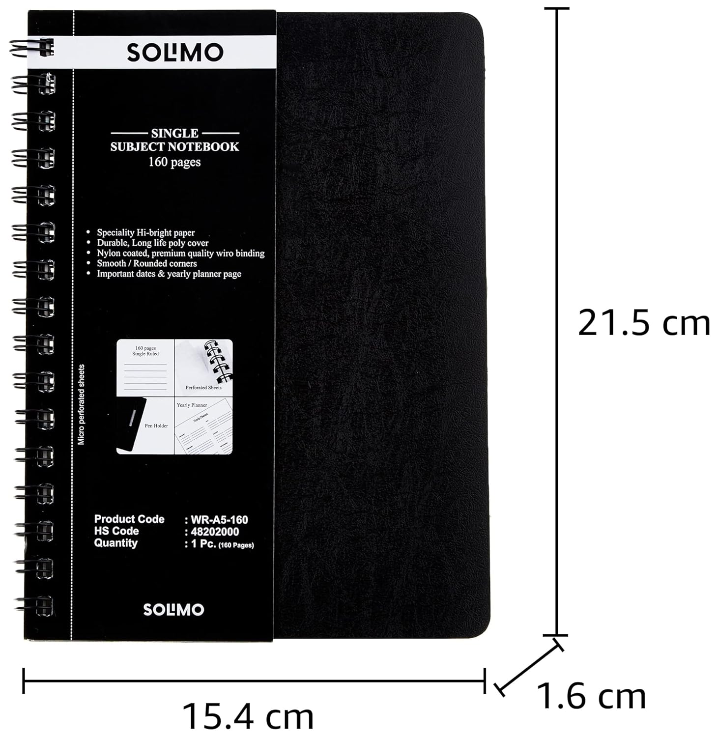 Diwali Sale Amazon Brand - Solimo Wirebound Notebook, A5 Size, 160 Pages, Single Ruled, 70 Gsm Paper