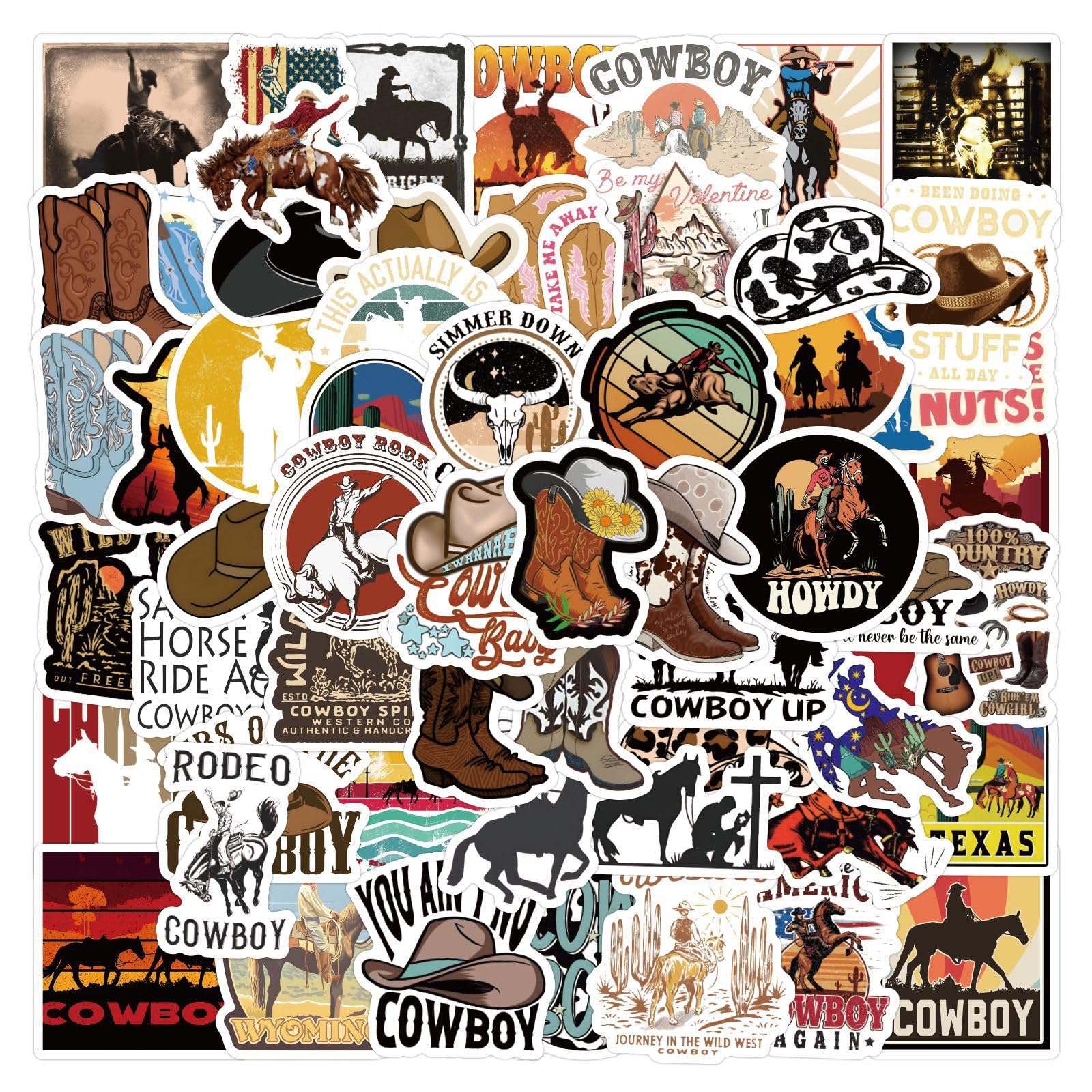 Western Sticker Cowboy Stickers 64PCS for Water Bottles Laptop Luggage Guitar, Kechup Country Western Decals Vinyl Waterproof Stickers for Adults Teens