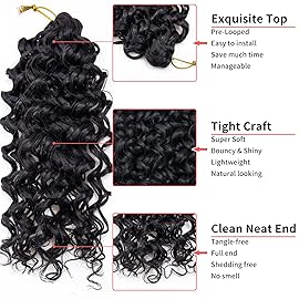 GoGo Curl Crochet Hair for Women Water Wave Curly Crochet Hair Wavy Human Hair Deep Wave Beach Curl Crochet Synthetic Hair Extensions (12 inch(Pack of 6), 1B Natural Black)