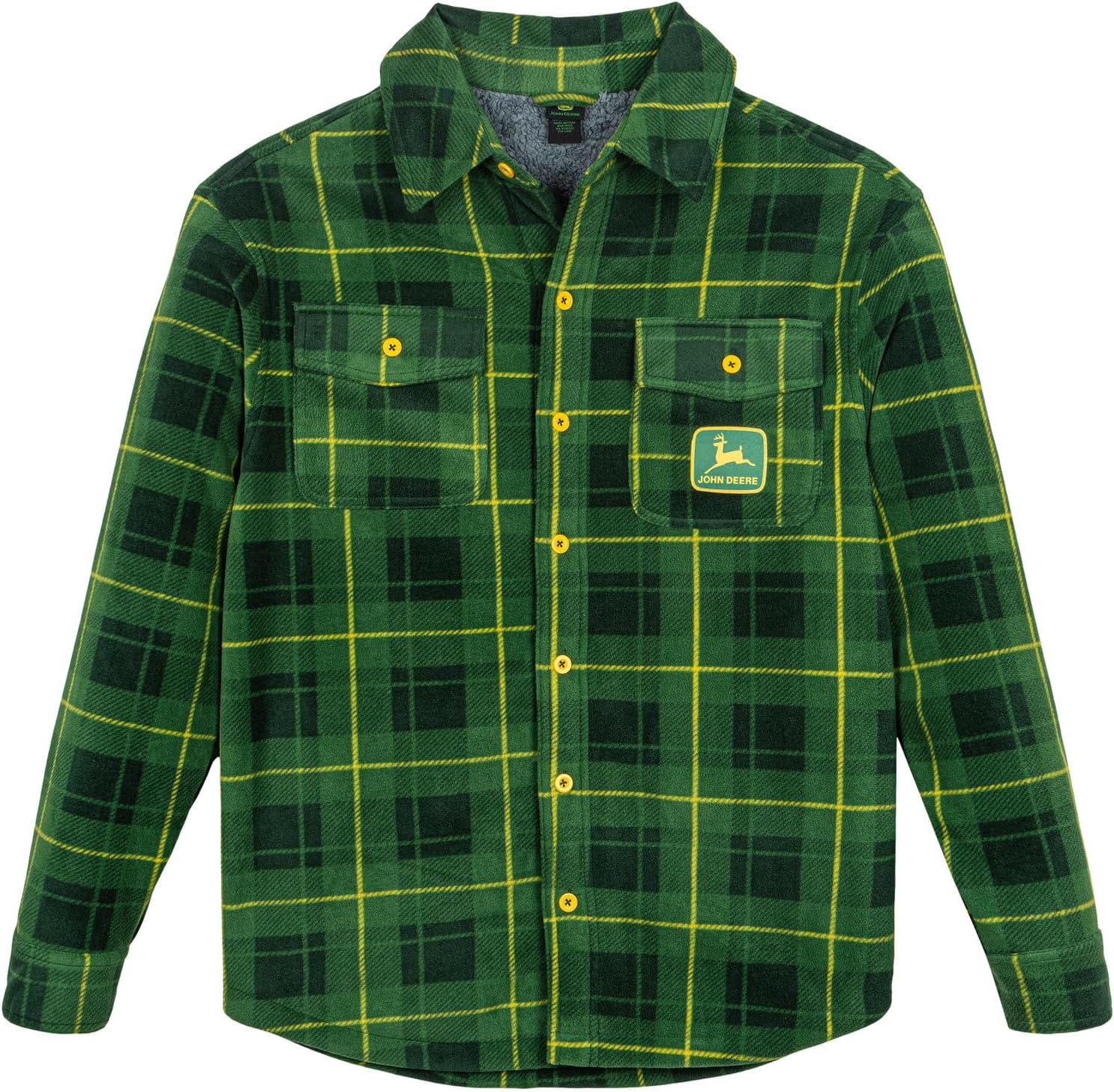 John Deere Tractor Plaid Flannel Shacket with Fleece Lining Toddler to Adult Sizes (2T - 2XL)