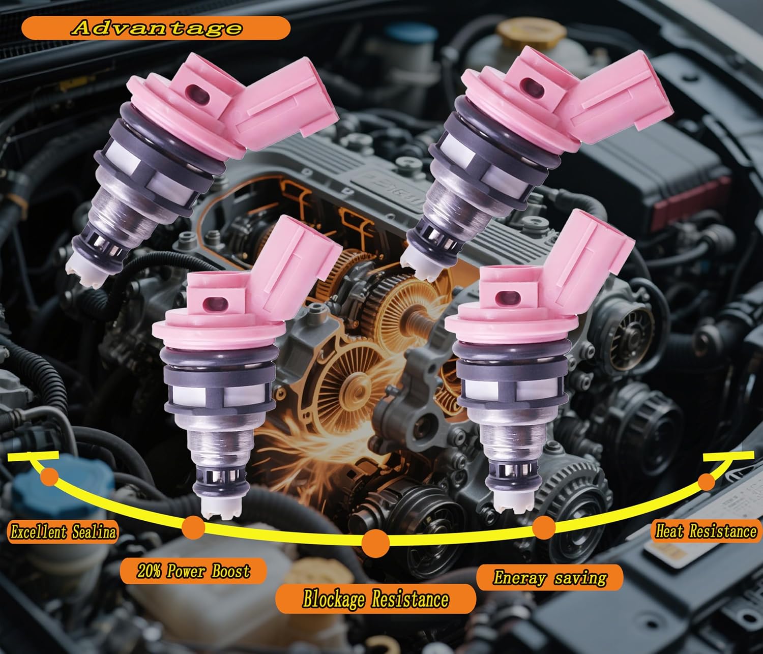 4PCS Fuel Injectors Fits 1991 1992 1993 1994 1995 1996 1997 1998 1999 Replacement For NISSAN 1.6L L4 GA16DE Engine Replace OE# 16600-57Y01 A46-00 (4)