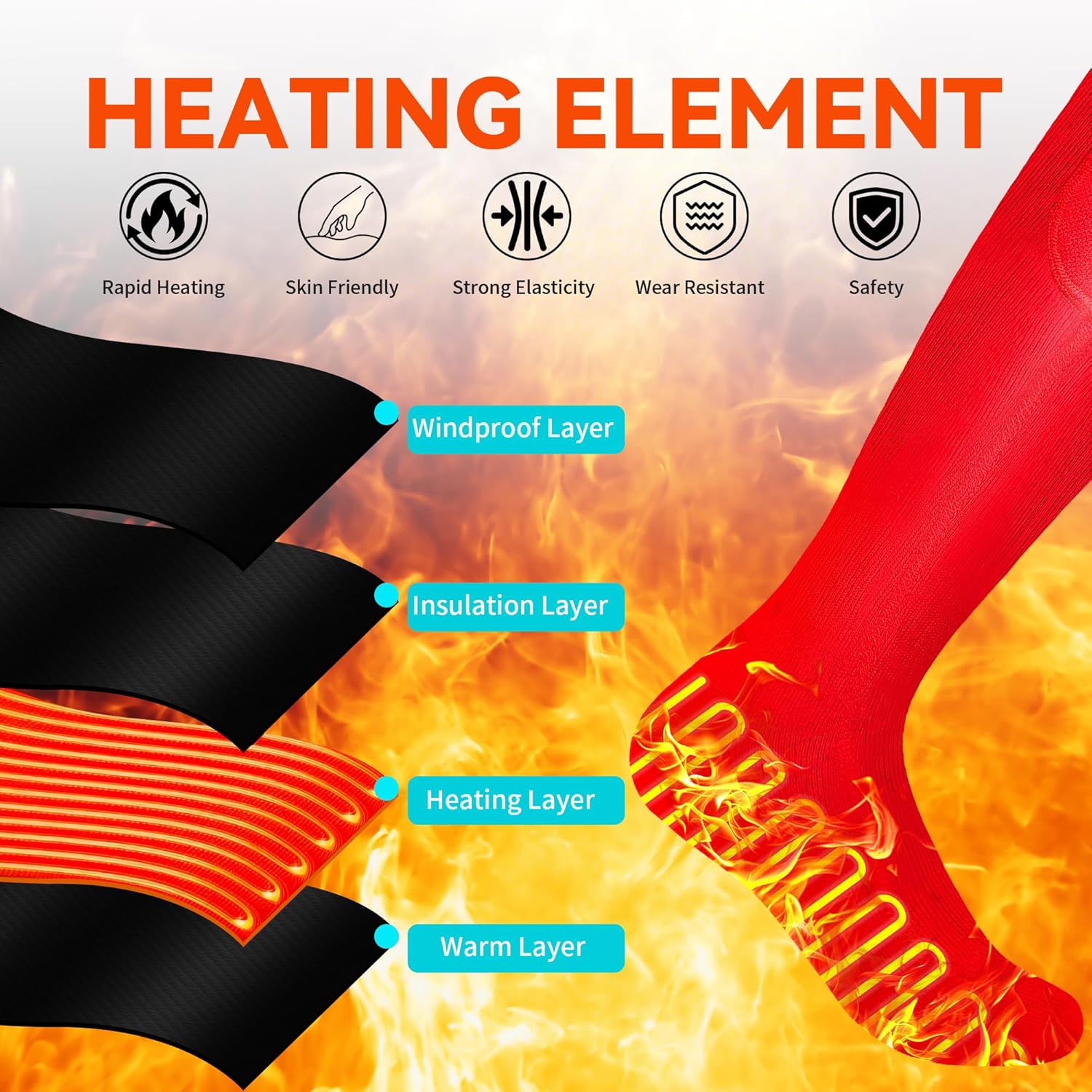 Heated Socks for Teenagers Youth, Rechargeable Heated Socks with 4000mAh Battery Up to 8 Hours Heating, Washable Thermal Socks for Skiing Camping Hiking School Commute Heating