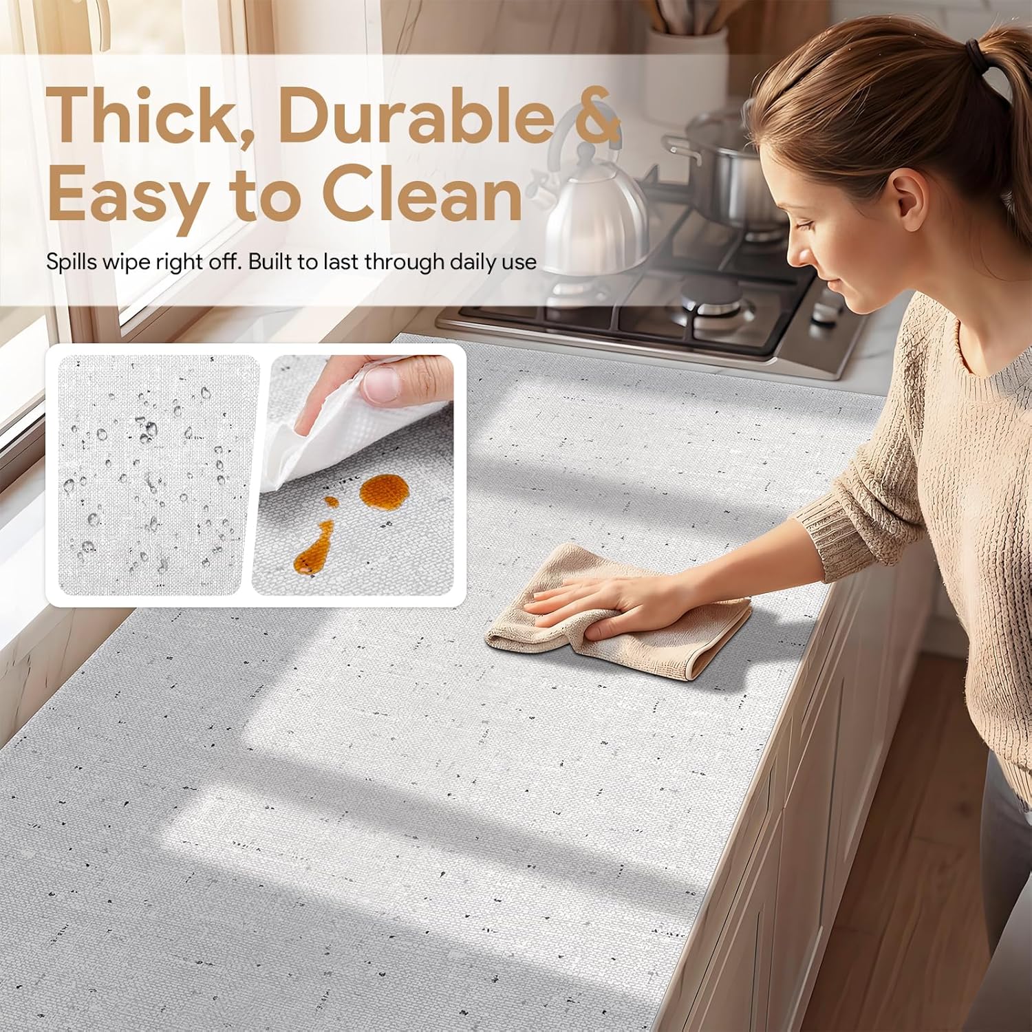 Shelf Liner 3Rolls*17.7'' X 96'' Drawer Liners Shelf Liners for Kitchen Cabinets Non Adhesive, Strong Grip Anti Slip Cabinet Liners for Shelves, Oil-Proof Waterproof Cupboard Liner