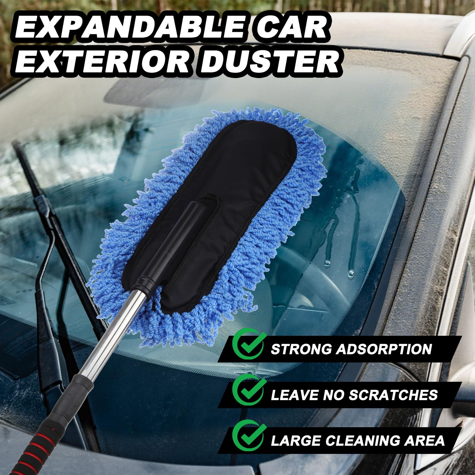 sourcing map Auto Staubwedel Bürste Außen Kratzfrei Auto Reinigungsbürste Hochdichte Weiche Auto Detailing Tool mit einziehbarem Griff für Auto SUV LKW Motorrad Hausreinigung Blau