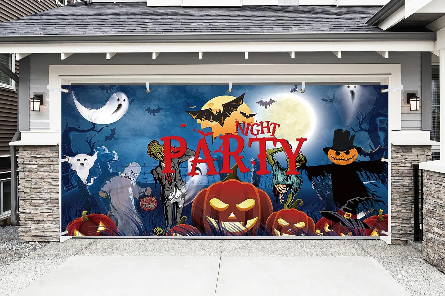 Halloween Garage Banner 13x6ft - Grusel Türdekoration Mit Geister-Motiv